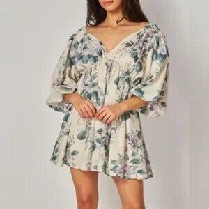 NEW Mini Dress Floral Back Tie in Green , Size M